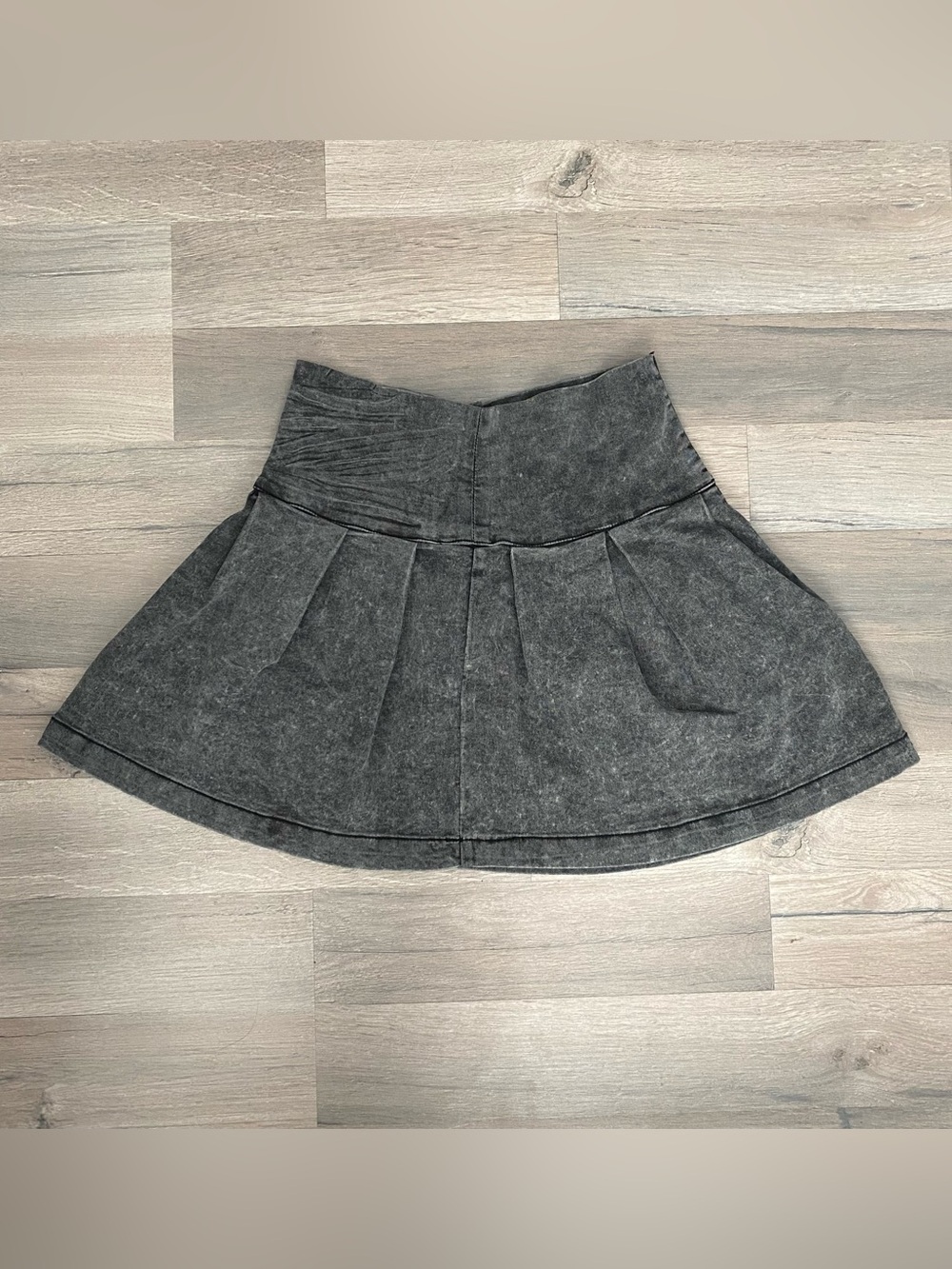 Vintage Y2K Gray Washed Pleated Cotton Blend Mini Skirt